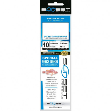 Bas de ligne bateau Sunset RS Compétition - Spécial Poisson de roche/Fluoro - 160 cm