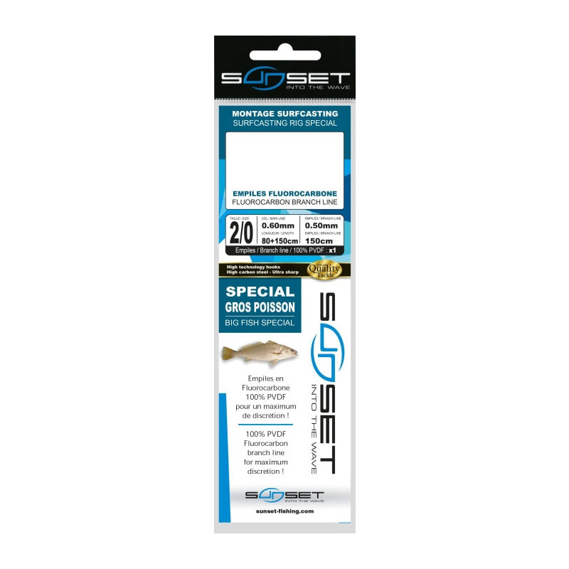 Bas de ligne surfcasting Sunset RS Compétition - Spécial Gros poisson/Fluoro - 230 cm