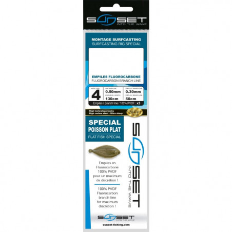 Bas de ligne surfcasting Sunset RS Compétition - Spécial Poisson plat/Fluoro - 180 cm