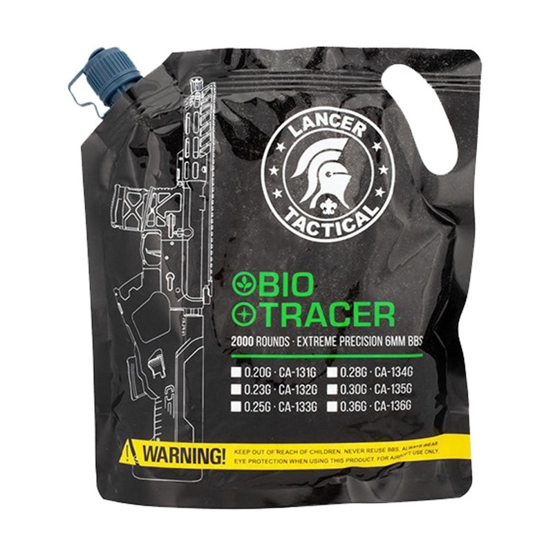 Billes Airsoft 6mm BIO Traçantes vertes 2000 en sachet