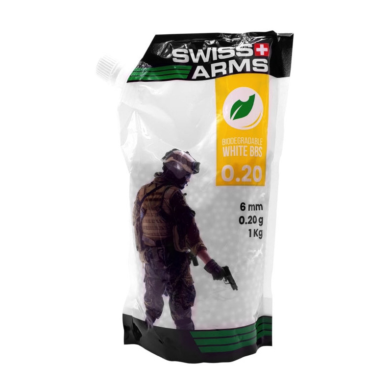 Billes blanches biodégradables Swiss Arms - Sac de 1Kg - Biodégradable C/12