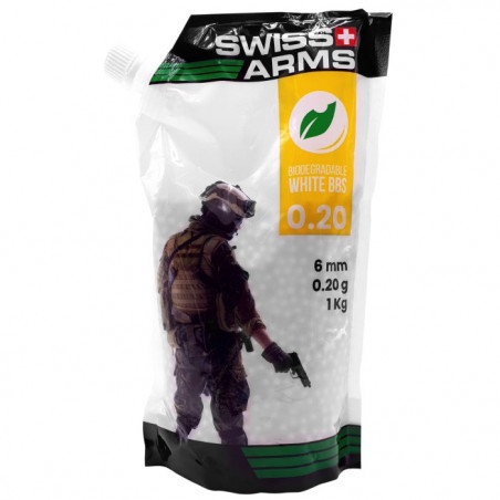 Billes blanches biodégradables Swiss Arms - Sac de 1Kg - Biodégradable C/12