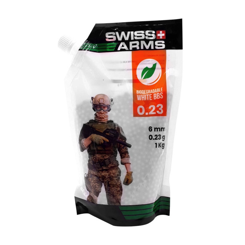 Billes d'airsoft Swiss Arms Blanches - Sac de 1 kg avec bec verseur