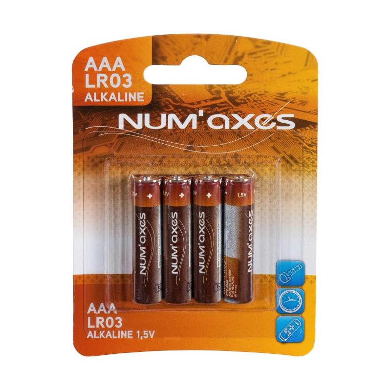 Blister 4 piles Num'Axes - AAA LR03 alcalines 1,5 V