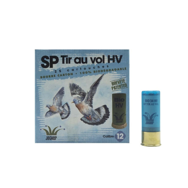 Boîte de 25 Cartouches Jocker Bio Tir au Vol 34 HV BJ - Cal. 12/70/16