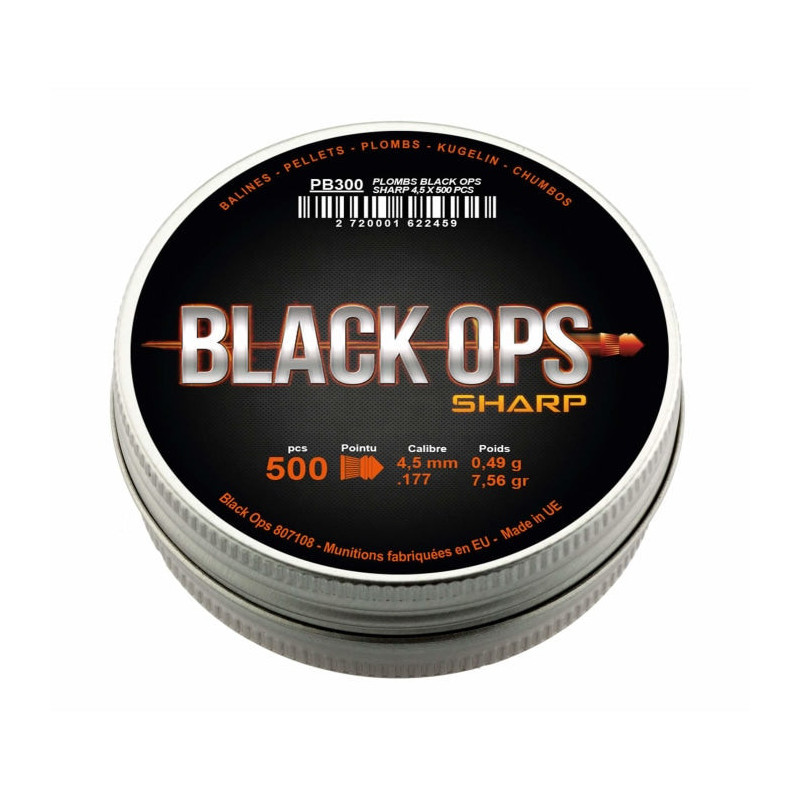 Boîte de 500 plombs Black Ops Sharp à tête pointue - Cal. 4.5