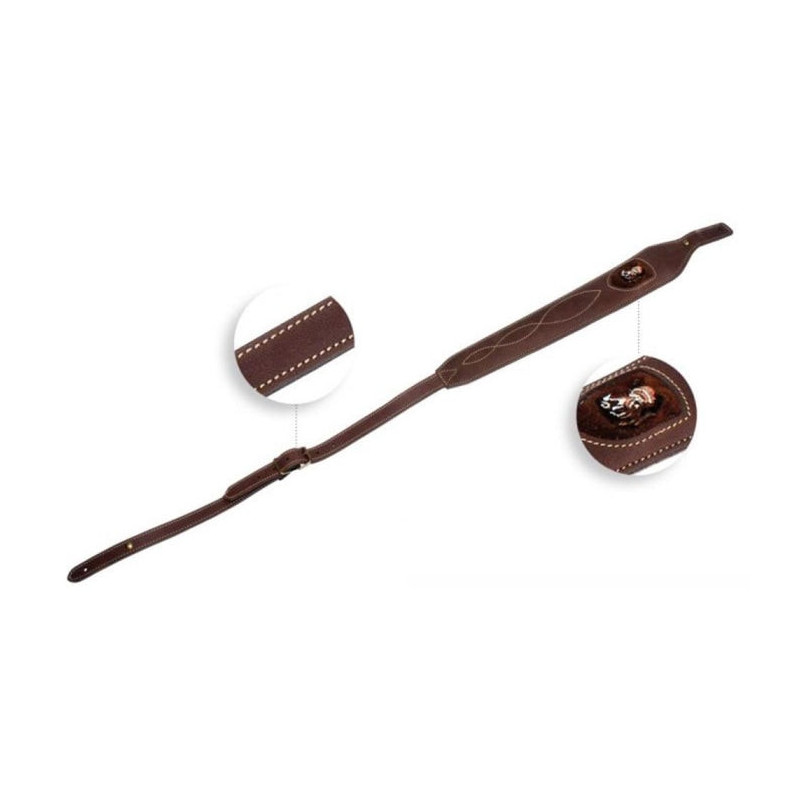 Bretelle pour carabine Januel Cuir forme cobra broderie sanglier