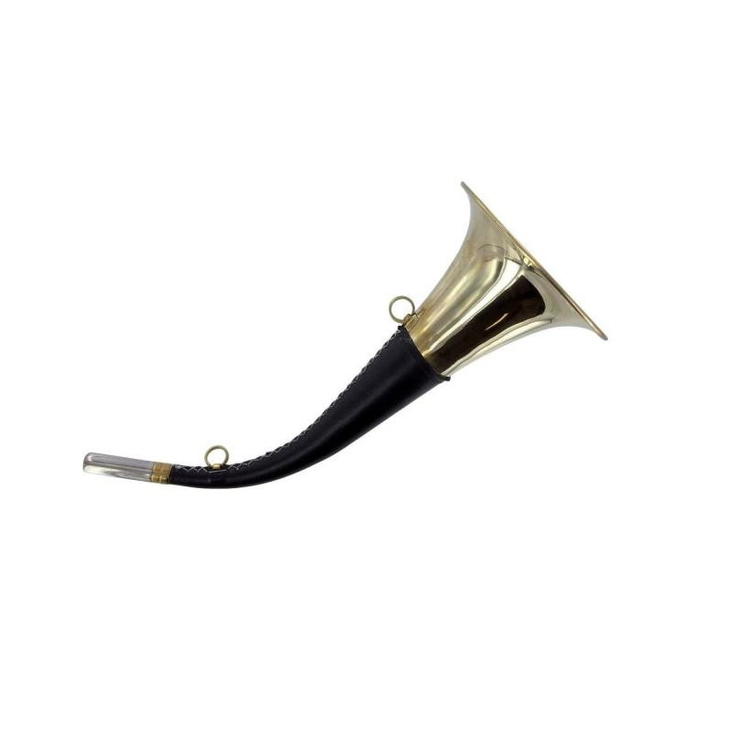 Corne ronde Fuzyon en cuivre gainée cuir et bois - 40 cm