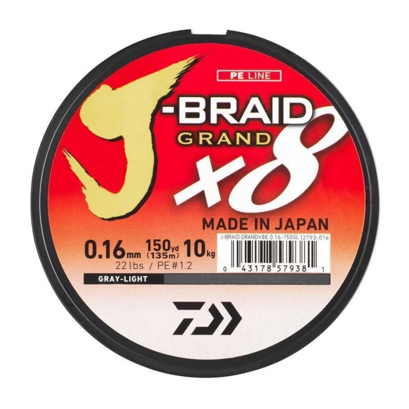 Tresse Daiwa J-Braid Grand X8 Gris - 135 m