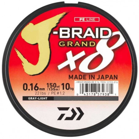 Tresse Daiwa J-Braid Grand X8 Gris - 135 m