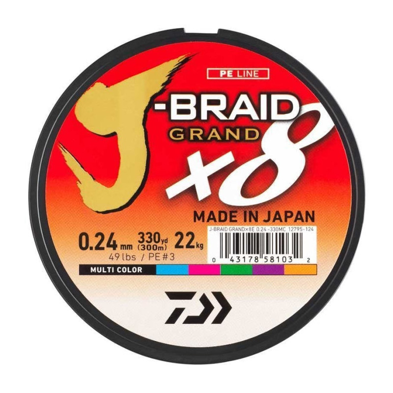 Tresse Daiwa J-Braid Grand X8 Multicolore - 300 m