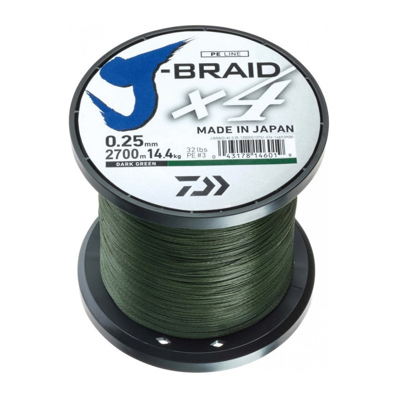 Tresse Daiwa J-Braid X4 Vert - 1350 m