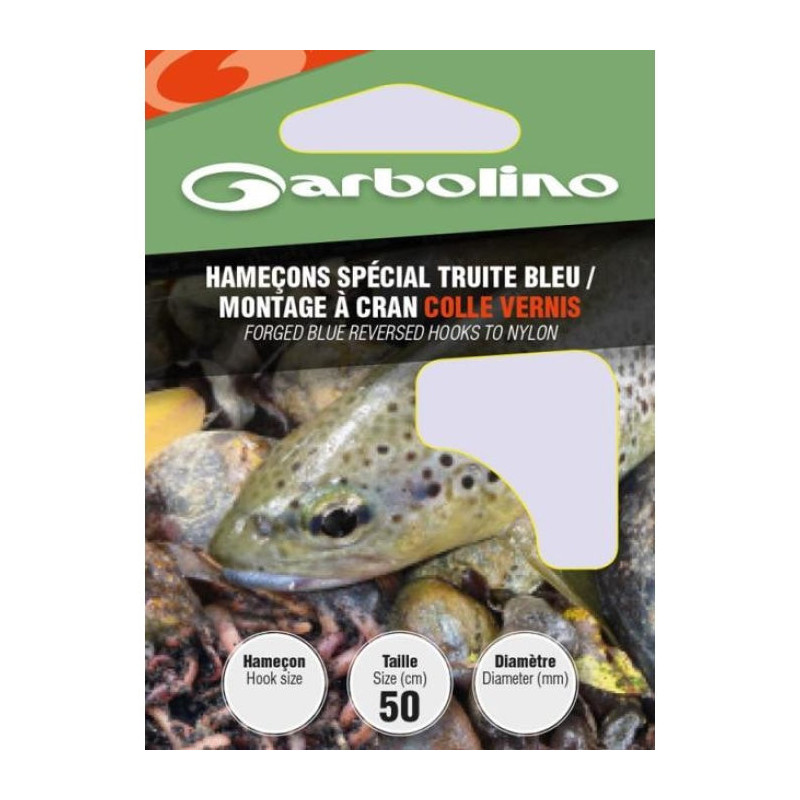 Hameçon Garbolino Spécial truite montés Forgé Renversé à cran collé vernis - Bleu