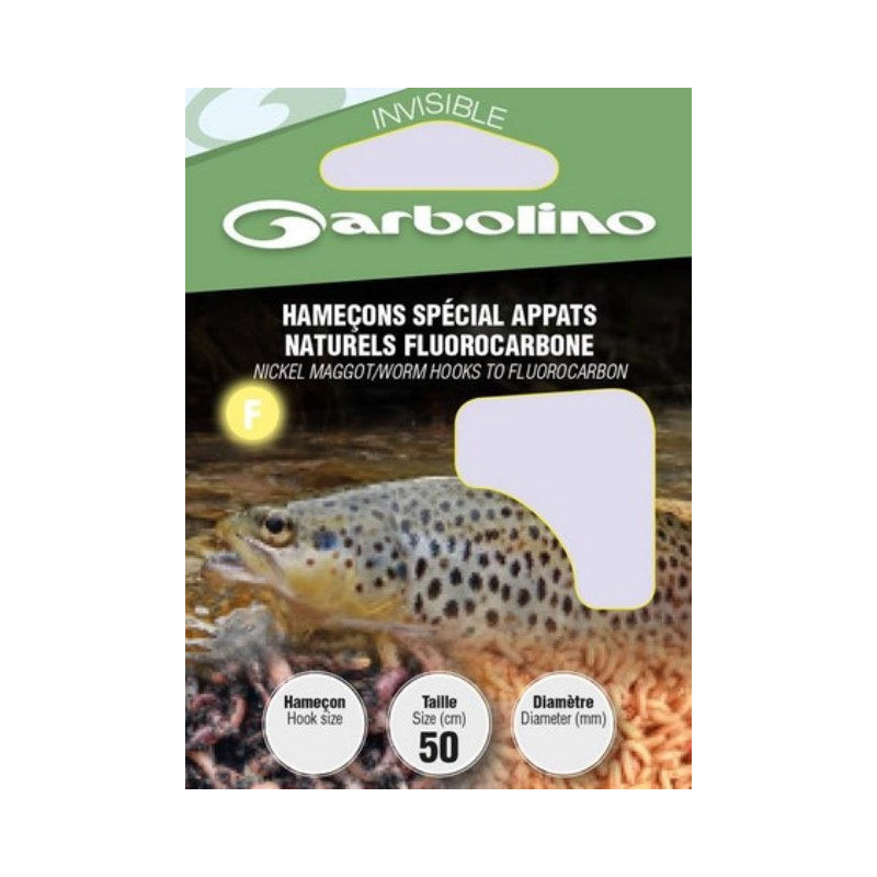 Hameçons Garbolino spécial appâts naturels montés truite fluorocarbone - Par 10