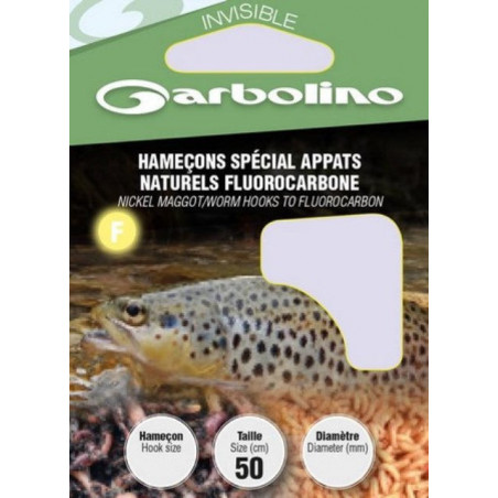 Hameçons Garbolino spécial appâts naturels montés truite fluorocarbone - Par 10