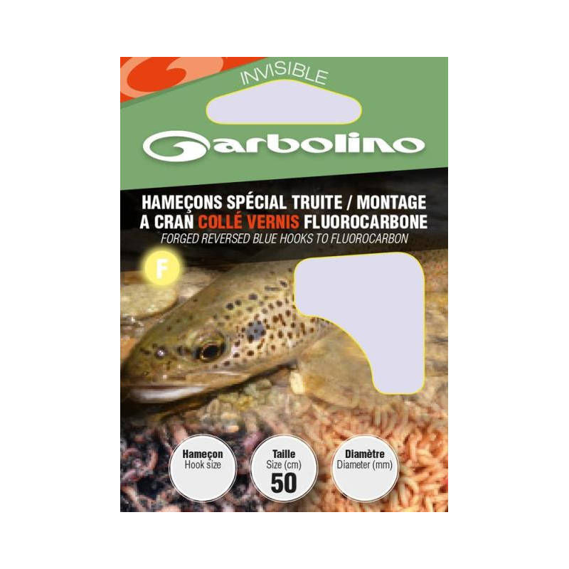 Hameçons Garbolino spécial truite / montage à cran collé vernis fluorocarbone - Par 10
