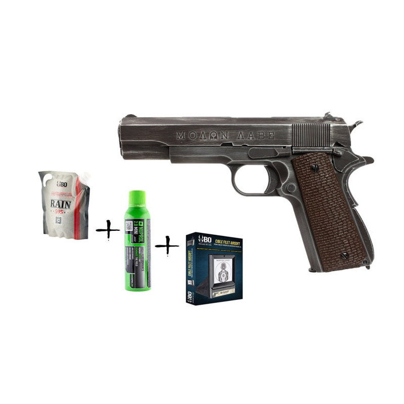 Pack Noël Réplique Aw Custom GBB 1911 Molon Labe Billes Cibles Gaz - 1 J