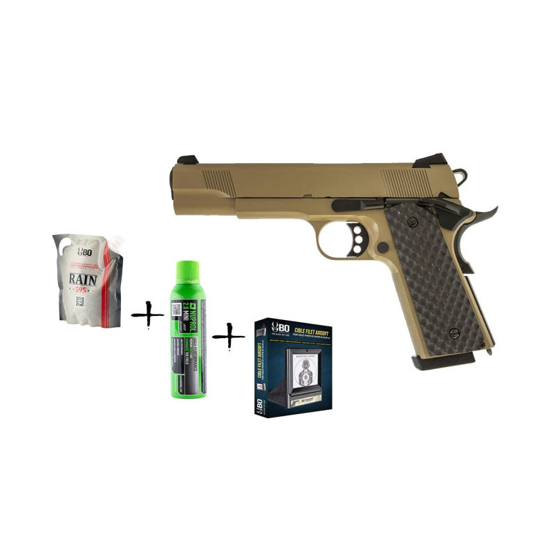 Pack Noël Réplique Nuprol GBB Raven 1911 Meu Tan Billes Cibles Gaz - 1 J