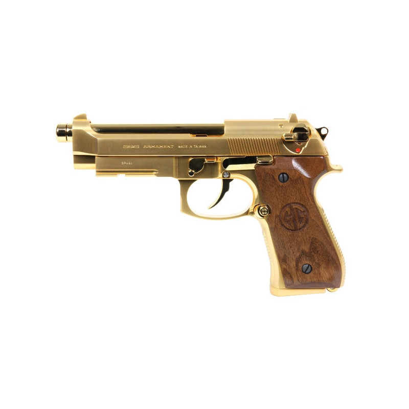 Réplique GBB pistolet GPM92 GP2 gaz 0,9J Or et bois