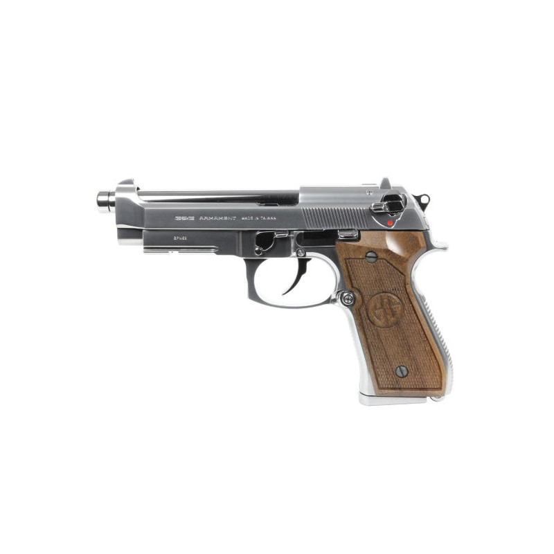 Réplique GBB pistolet GPM92 GP2 gaz 0,9J Silver et bois