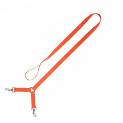 Laisse sangle nylon Country 2 chiens orange fluo - 1,30 m