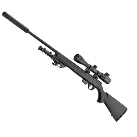 Pack carabine à verrou Mossberg synth. fileté avec lunette 3-9x40 et silencieux - Cal. 17 HMR