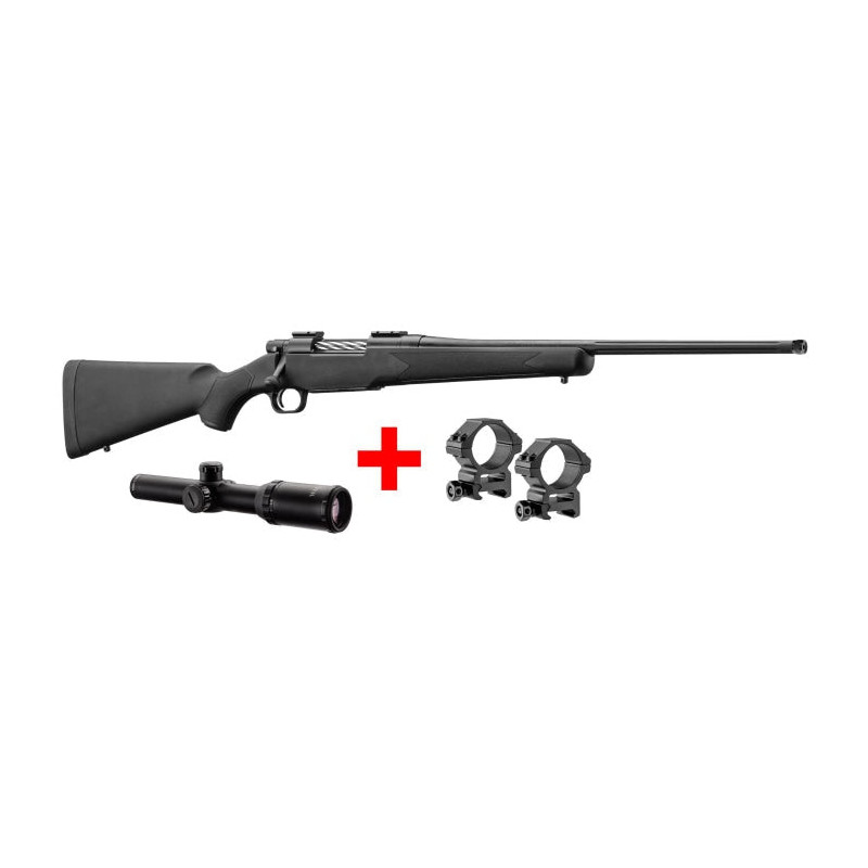 Pack Carabine Mossberg Patriot à canon fileté Lunette Waldberg 1-4x24 colliers