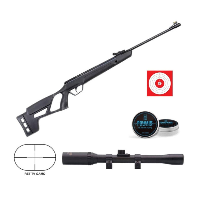 Pack Carabine à plomb Crosman Vital Shot - Cal. 4.5 Lunette de tir Gamo 4x20 TV Plombs plats Powair Cibles ASG14x14