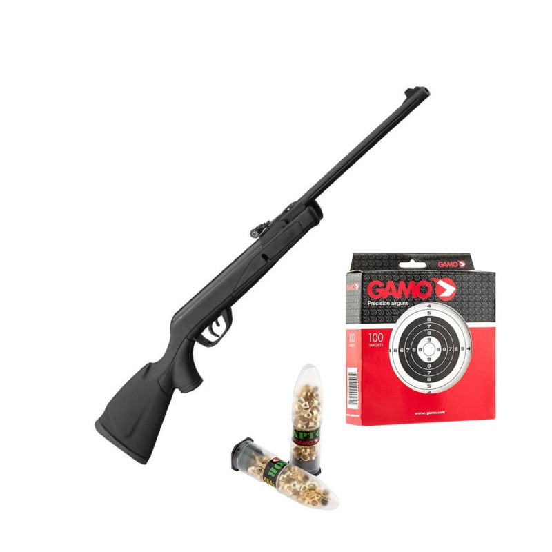 Pack Carabine à plomb Gamo Delta Black synthétique avec cibles et plombs - Cal. 4.5