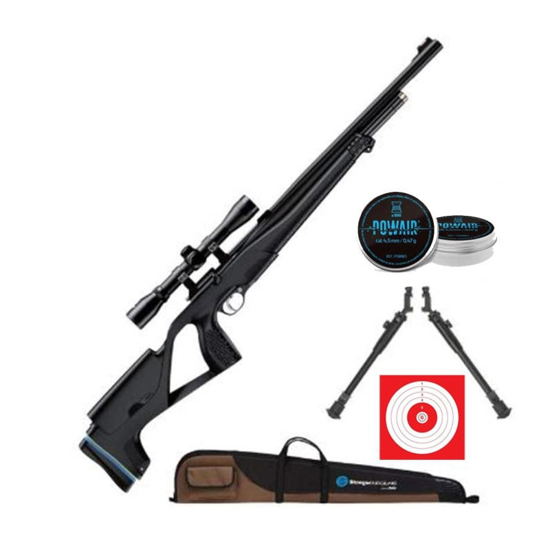 Pack carabine PCP Stoeger XM1 lunette 4x32 avec bipied et fourreau - Cal. 5.5