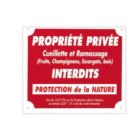 Panneaux Aluminium Europarm " Propriété privée cueillette .. " 30 x 25 cm