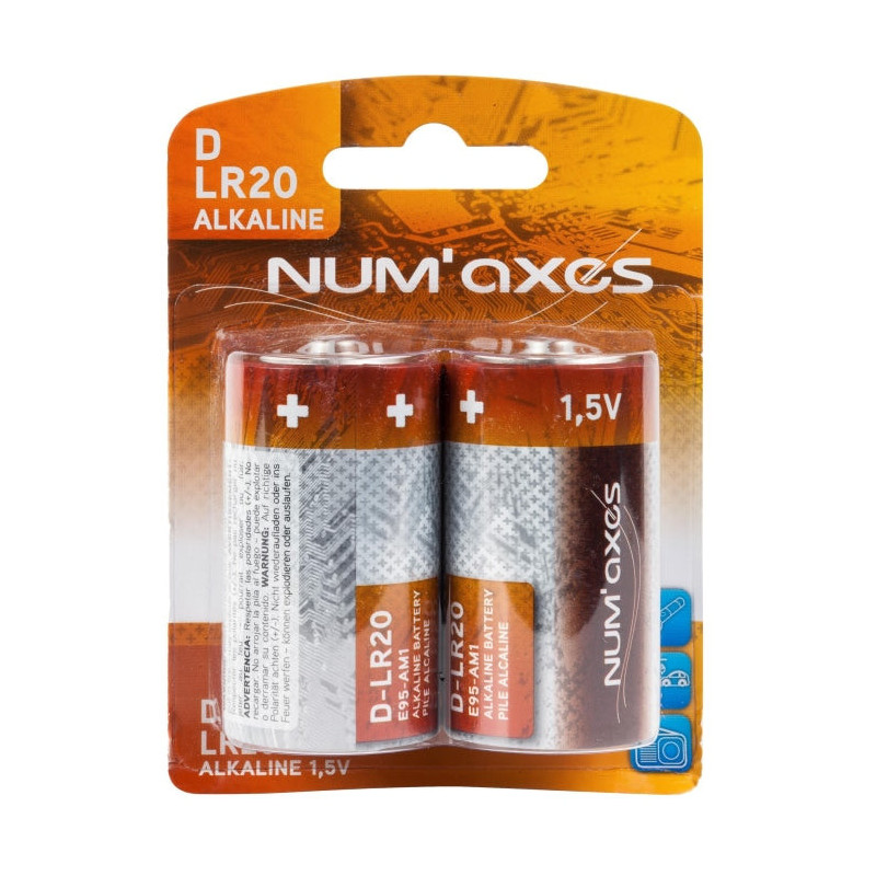 Blister 2 piles Num'Axes D LR20 alcalines 1,5 V