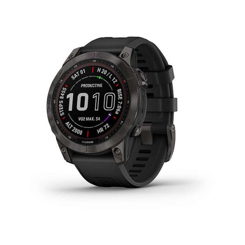 Montre GPS Garmin Fenix 7 Sapphire Solar titane noir - bracelet noir