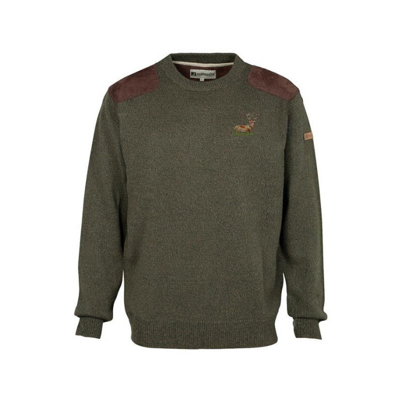 Pull brodé chasse Percussion Col rond