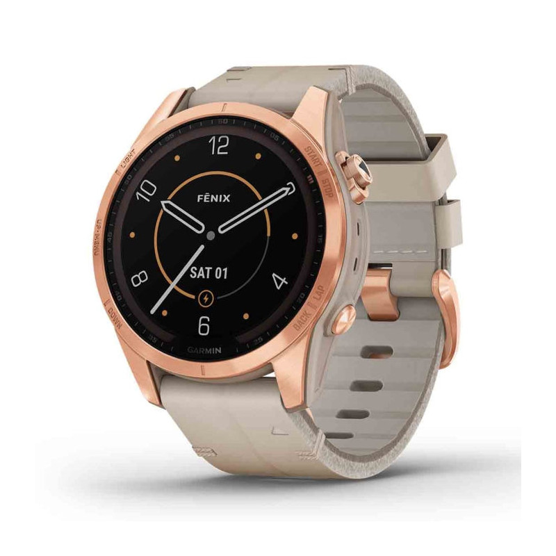 Montre GPS Garmin Fenix 7 Sapphire Solar titane rose gold - bracelet beige