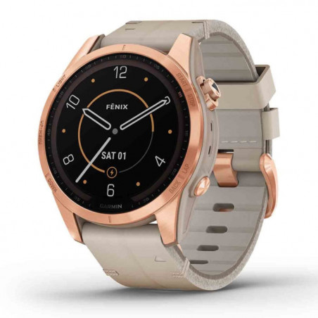 Montre GPS Garmin Fenix 7 Sapphire Solar titane rose gold - bracelet beige