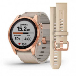 Montre GPS Garmin Fenix 7 Sapphire Solar titane rose gold - bracelet beige