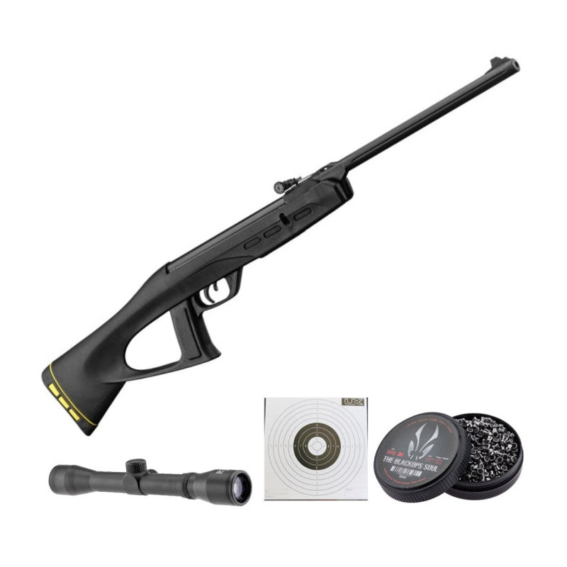 Carabine à plomb Gamo Delta Junior Fox GT Ring jaune - Cal. 4.5 Lunette RTI 4x32 et accessoires