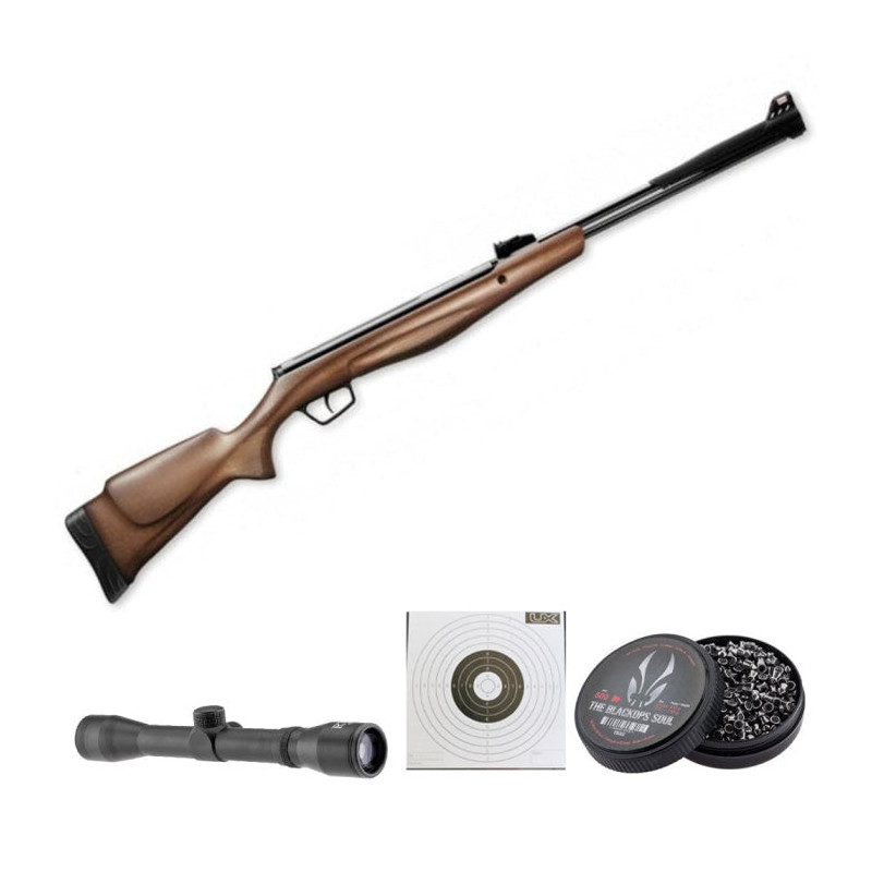 Carabine à plomb Stoeger RX40 Bois - Cal. 4.5 Lunette RTI 4x32 et accessoires