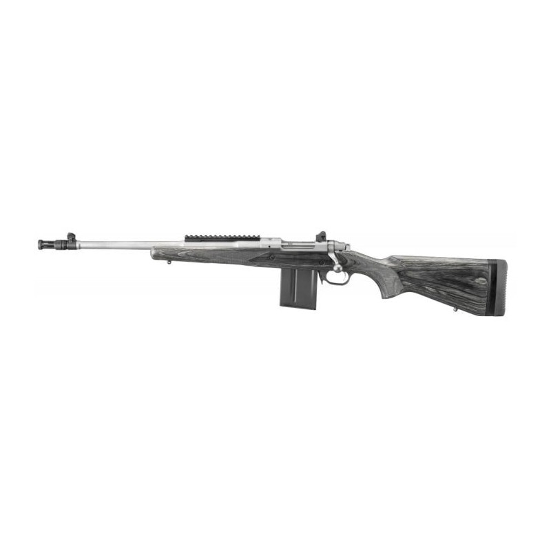 Carabine à verrou Ruger KM77-LG Inox avec cache flamme Gaucher - Cal. 308 Win
