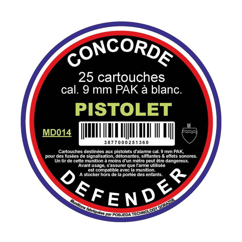 Cartouches à blanc Concorde Defender - Cal. 9 mm PAK