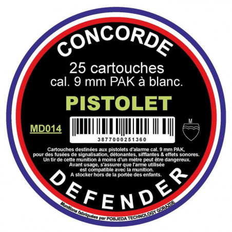 Cartouches à blanc Concorde Defender - Cal. 9 mm PAK