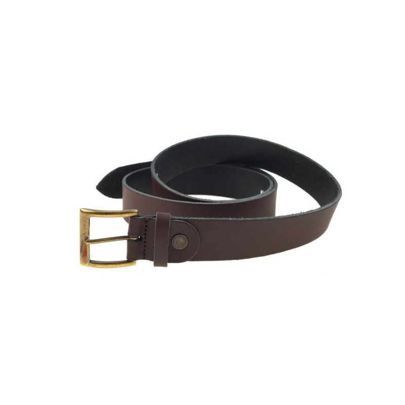 Ceinture Januel Cuir Marron - Boucle Bronze 120x5 cm - 7 Trous de réglage