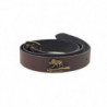 Ceinture Januel Cuir Marron - Boucle Bronze 120x5 cm - Logo Sanglier - 7 Trous de réglage