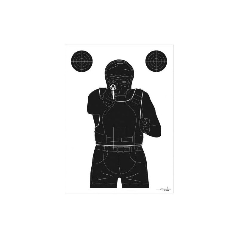 Cible Gravolux CG1 silouhette homme avec gilet PB Noir dond blanc 50x70 cm - x100