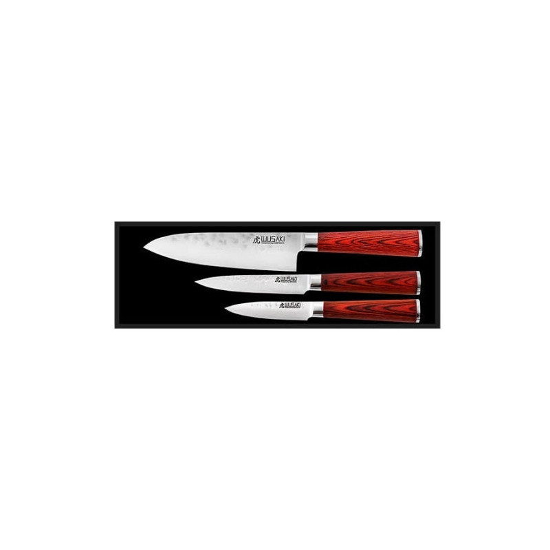 Coffret 3 Couteaux Wusaki Pakka - Santoku / Universel & Office