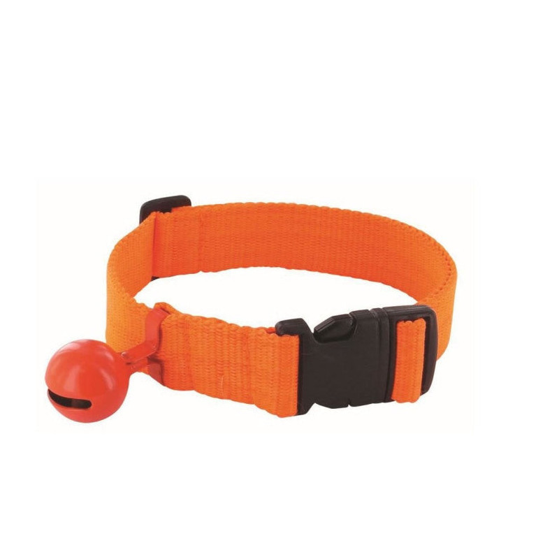 Collier clipsable Fuzyon nylon orange fluo avec grelot