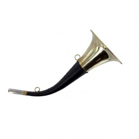 Corne ronde Fuzyon en cuivre gainée cuir et bois - 40 cm