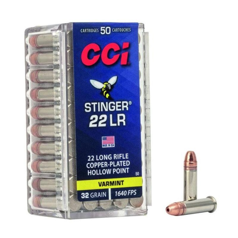Balles CCI Stinger Cuivree HP - Cal. 22 LR